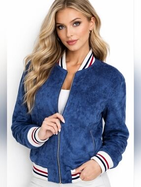 Blank NYC blue suede feel baseball jacket / sweat jacket/ bomber XL NWT